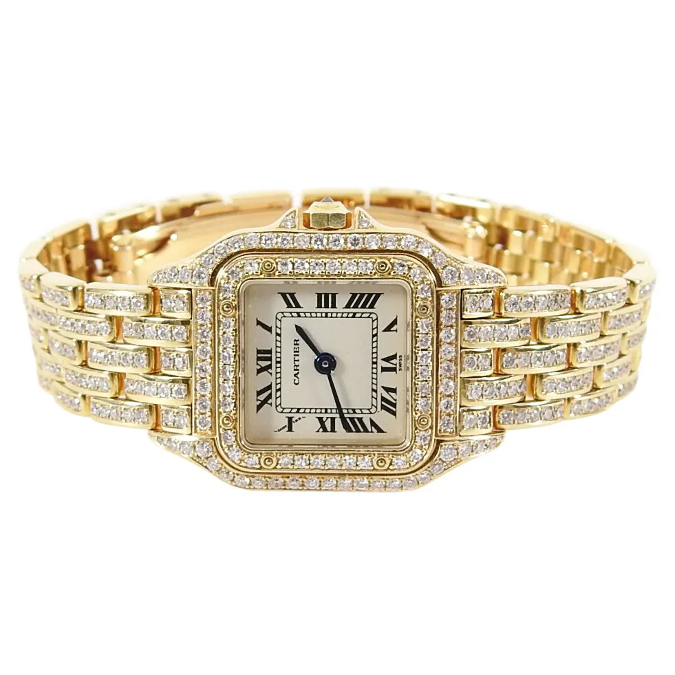 Cartier 18K Yellow Gold Mini 22mm Panthere Ladies Diamond Watch