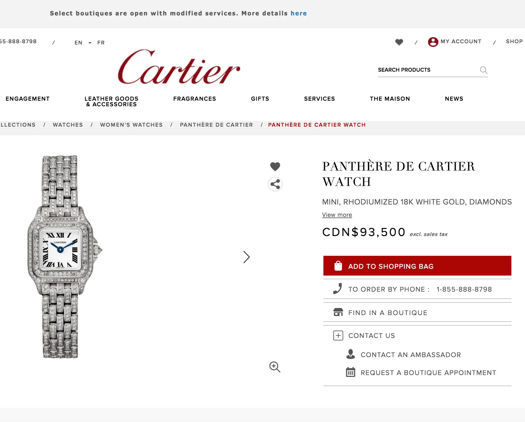 Cartier 18K Yellow Gold Mini 22mm Panthere Ladies Diamond Watch