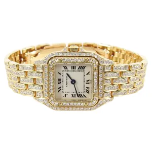 Cartier 18K Yellow Gold Mini 22mm Panthere Ladies Diamond Watch