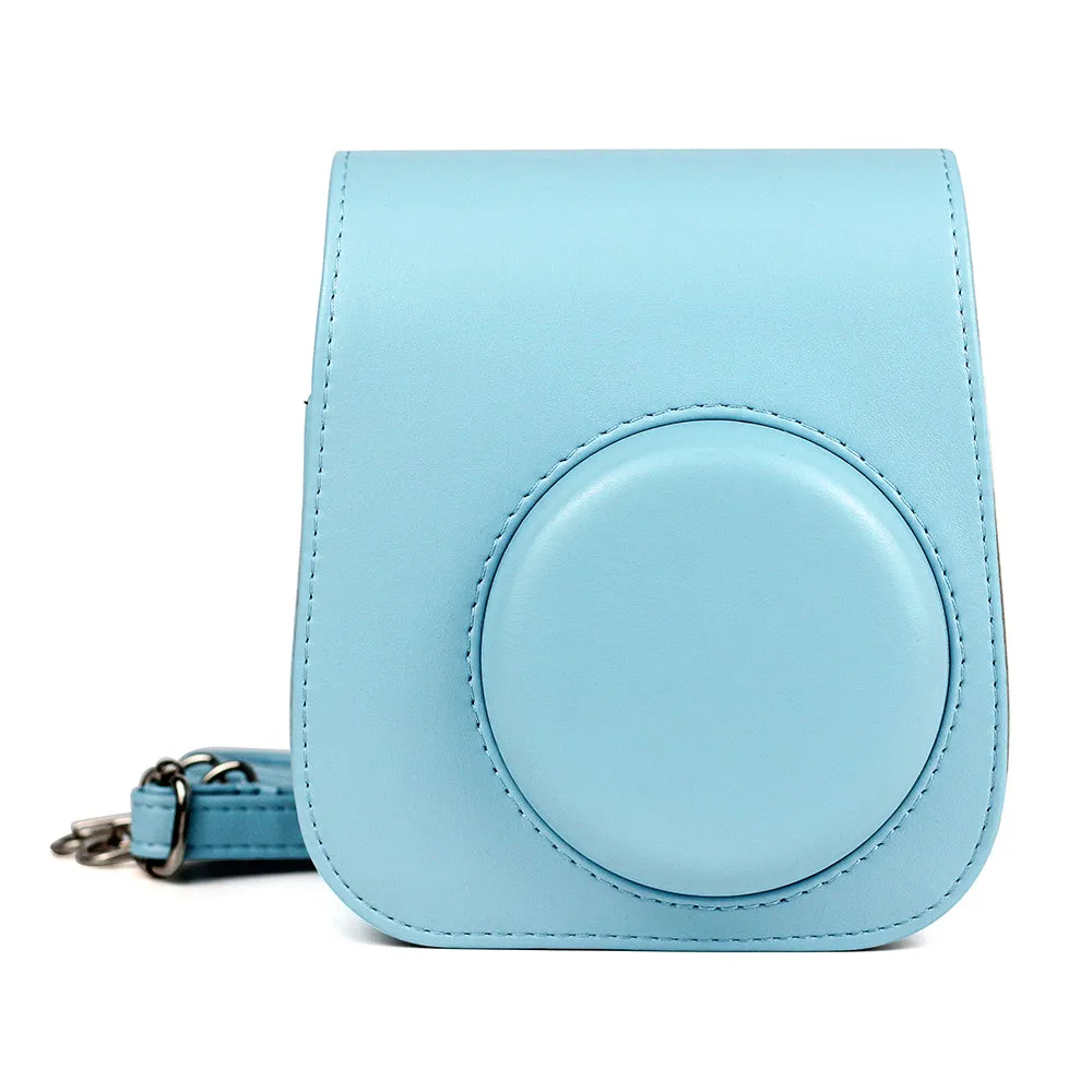 Case for Fujifilm Instax Mini 11 Case PU Leather Instant Camera Cover with Adjustable Strap Sky Blue