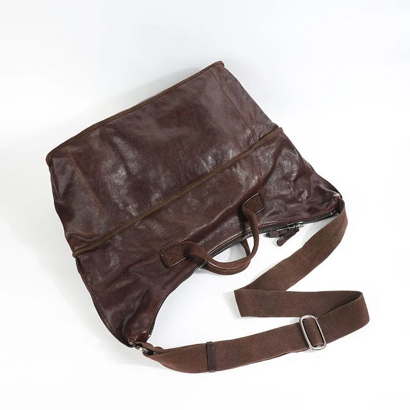Casual Black Leather Mens 15 inches Tote Side Bag Large Messenger Bag Brown Tote Handbag Courier Bag for Men
