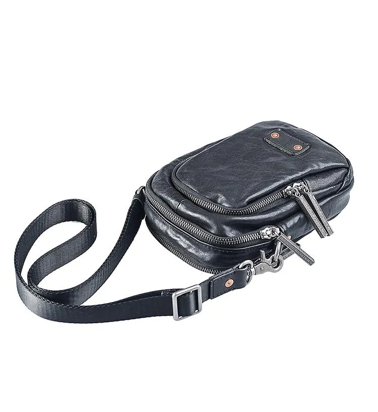 CASUAL BLACK LEATHER MEN'S MIni Vertical Side Bags MESSENGER BAG BLACK Belt Bag Blet Pouch FOR MEN