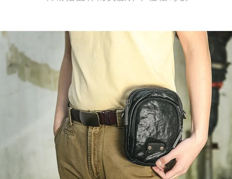 CASUAL BLACK LEATHER MEN'S MIni Vertical Side Bags MESSENGER BAG BLACK Belt Bag Blet Pouch FOR MEN