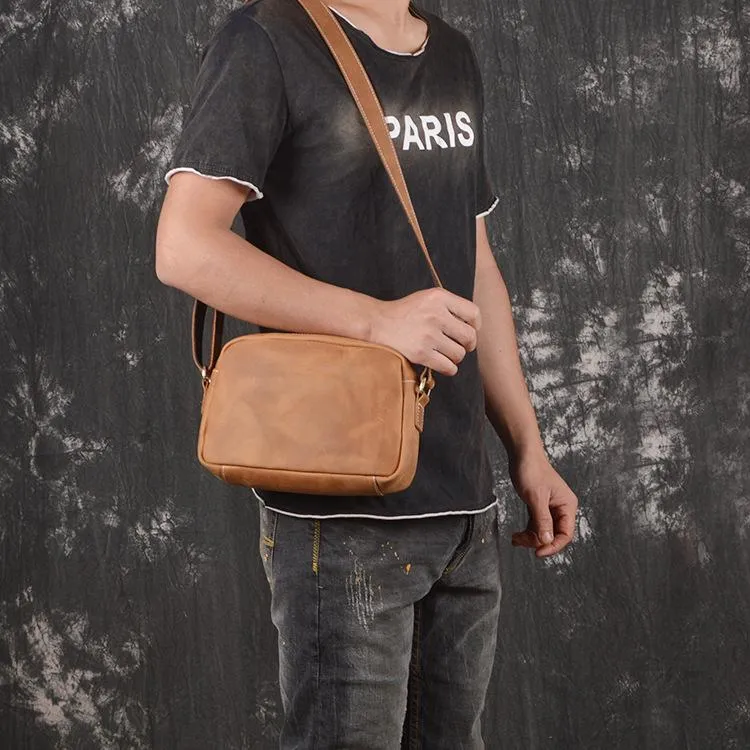 Casual Leather Mens Brown Side Bag Small Messenger BAG Brown Courier Bag FOR MEN