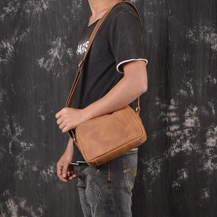 Casual Leather Mens Brown Side Bag Small Messenger BAG Brown Courier Bag FOR MEN