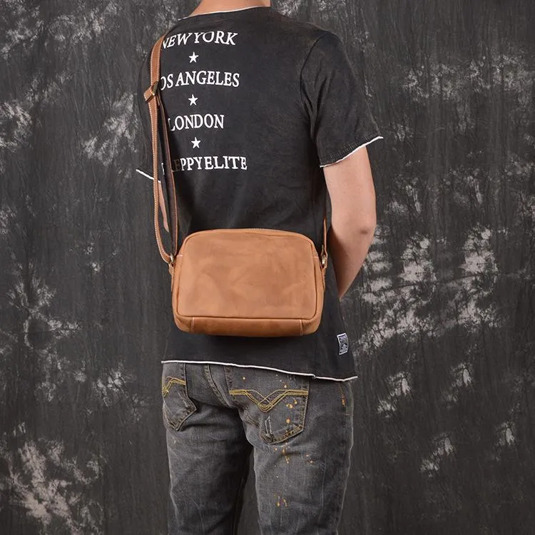 Casual Leather Mens Brown Side Bag Small Messenger BAG Brown Courier Bag FOR MEN