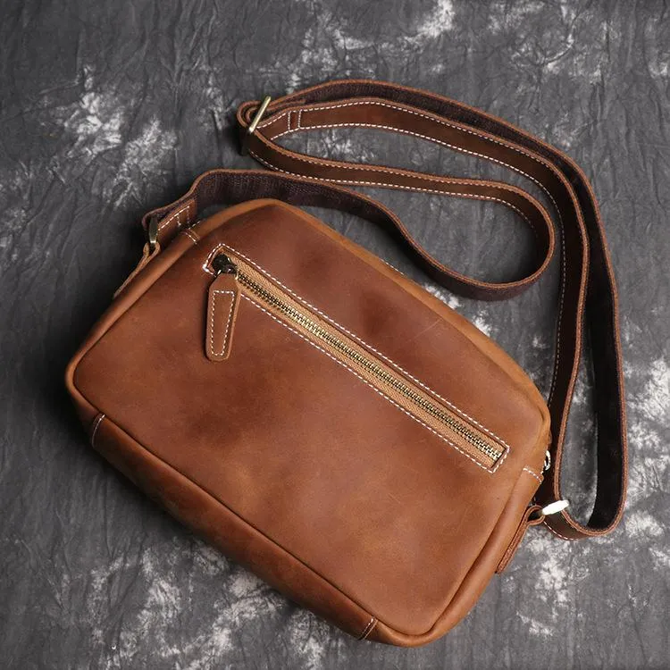 Casual Leather Mens Brown Side Bag Small Messenger BAG Brown Courier Bag FOR MEN
