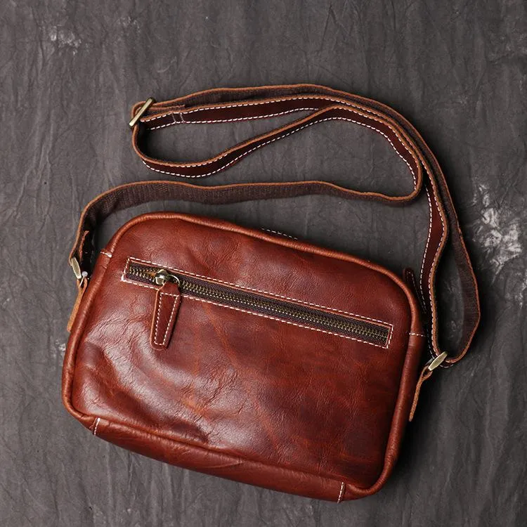 Casual Leather Mens Brown Side Bag Small Messenger BAG Brown Courier Bag FOR MEN