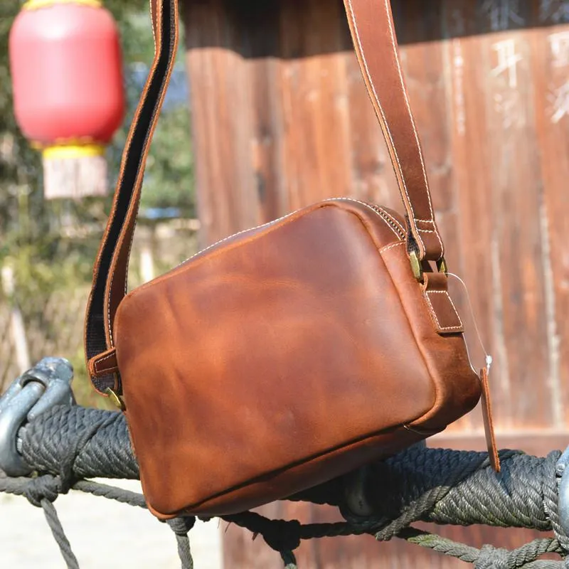 Casual Leather Mens Brown Side Bag Small Messenger BAG Brown Courier Bag FOR MEN