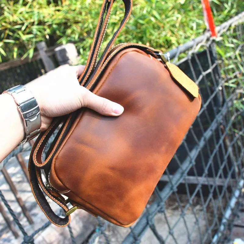 Casual Leather Mens Brown Side Bag Small Messenger BAG Brown Courier Bag FOR MEN