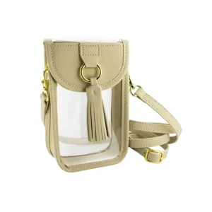 Cell Phone Crossbody - Clear PVC - Tan Accents
