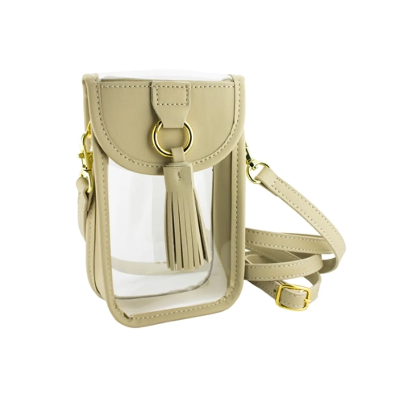 Cell Phone Crossbody - Clear PVC - Tan Accents