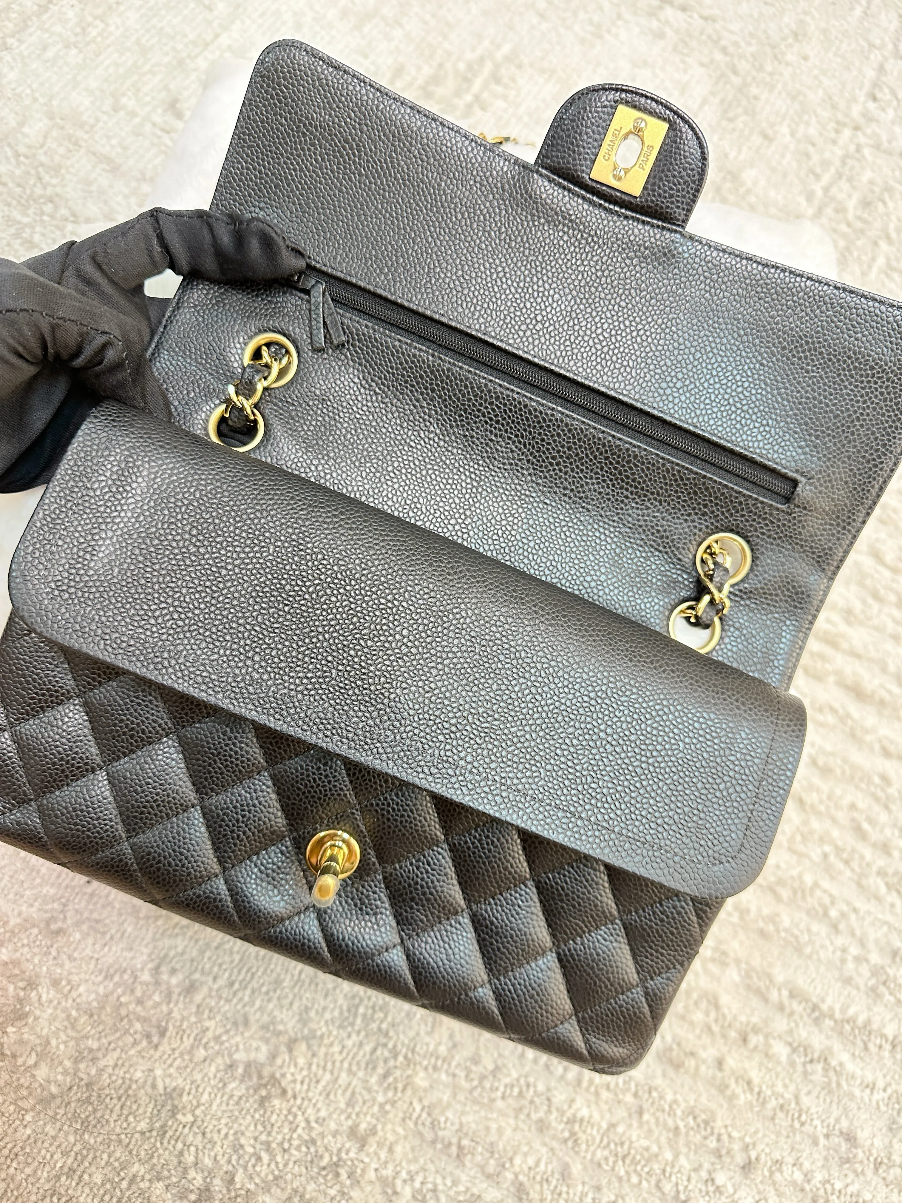 Chanel Medium Classic Flap Caviar Black Gold Hardware