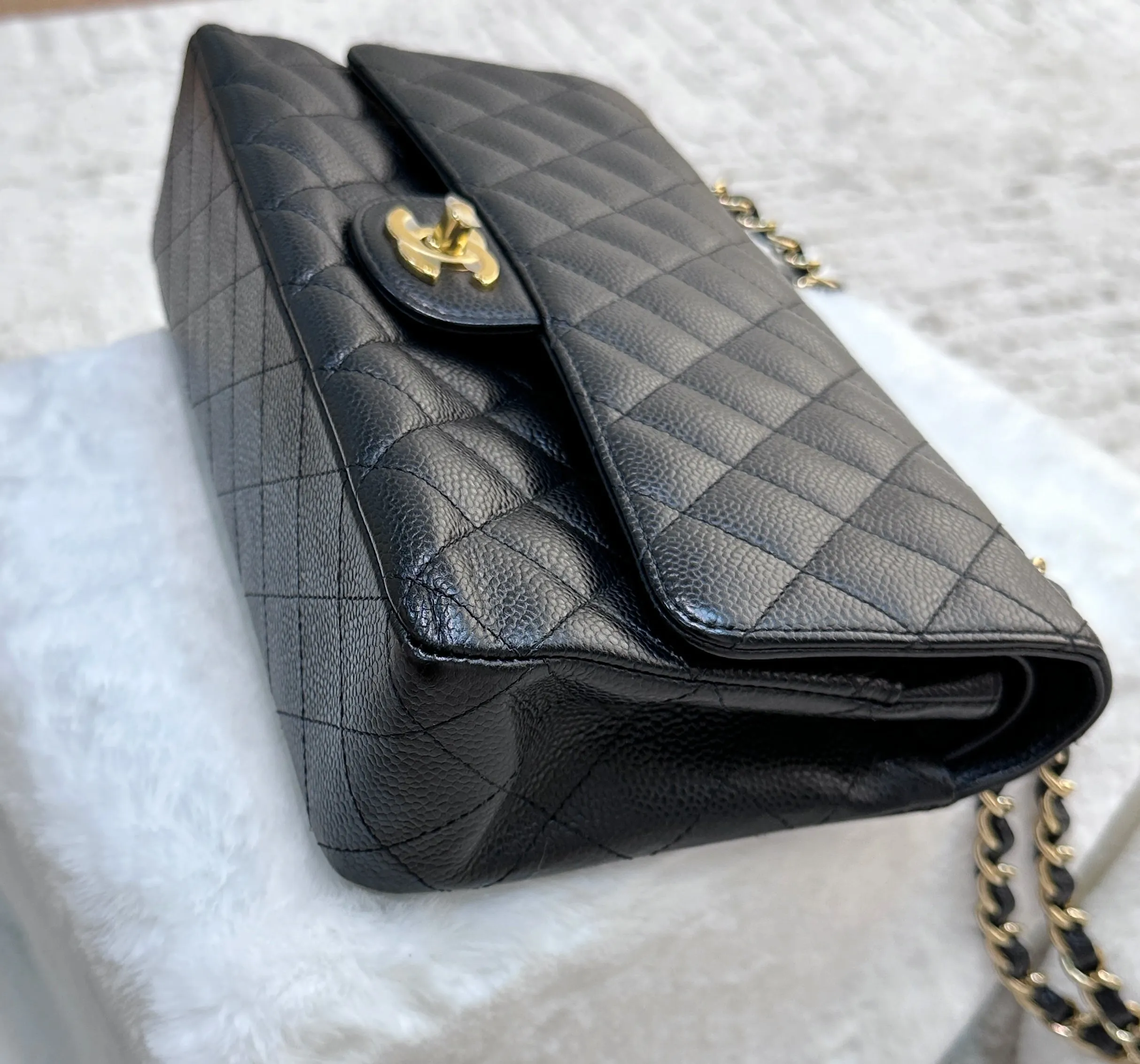 Chanel Medium Classic Flap Caviar Black Gold Hardware