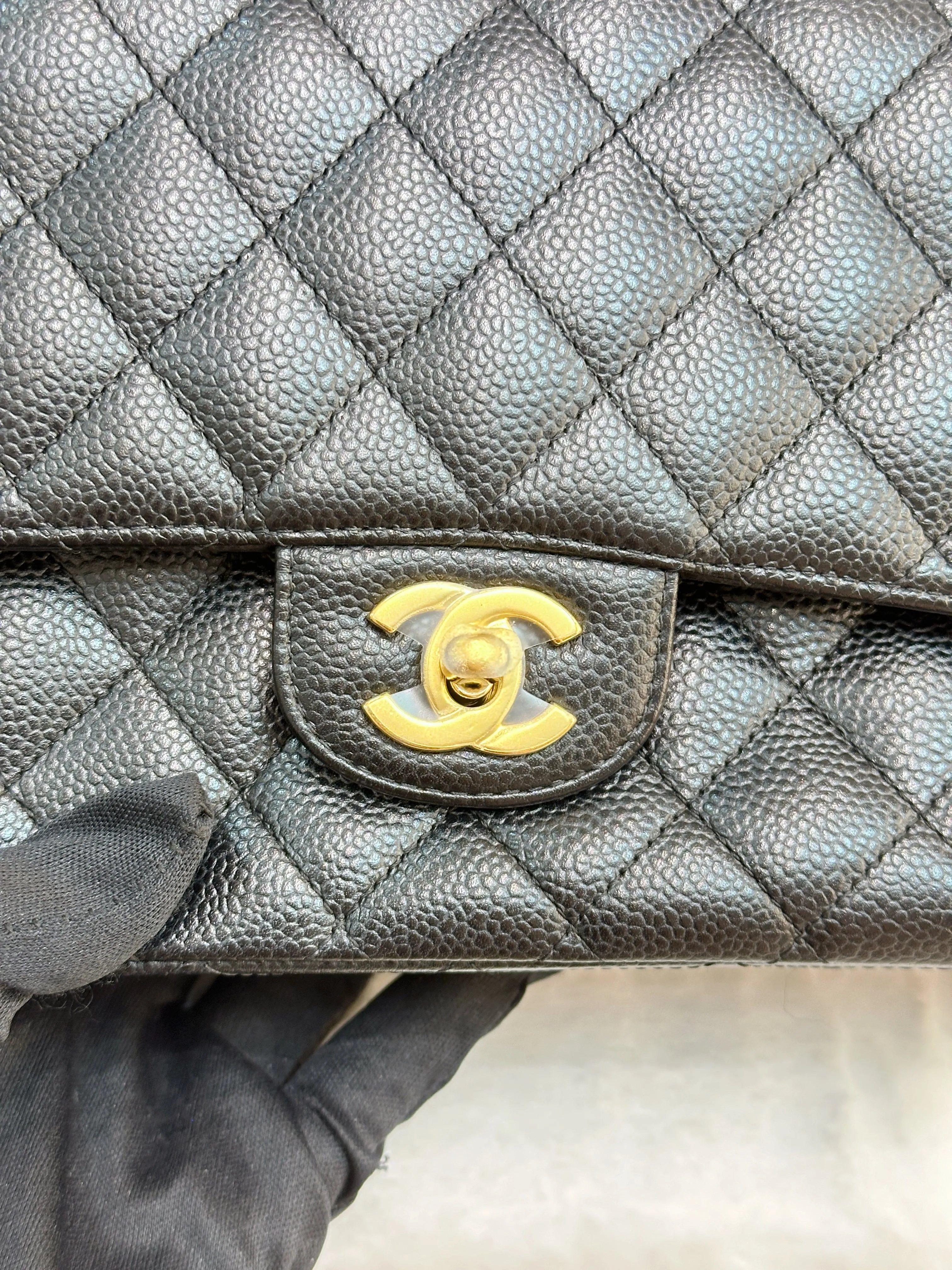 Chanel Medium Classic Flap Caviar Black Gold Hardware