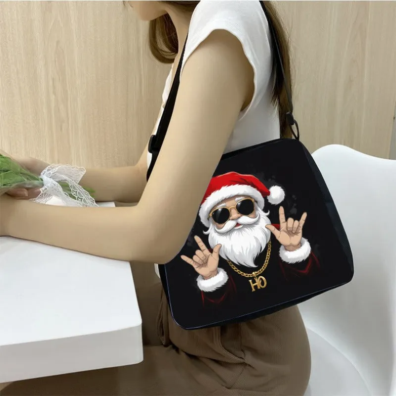 Chic Santa Claus Print Crossbody Bag for Women - Adjustable Strap, Lightweight Polyester Shoulder Purse with Zip Closure, Best for Christmas