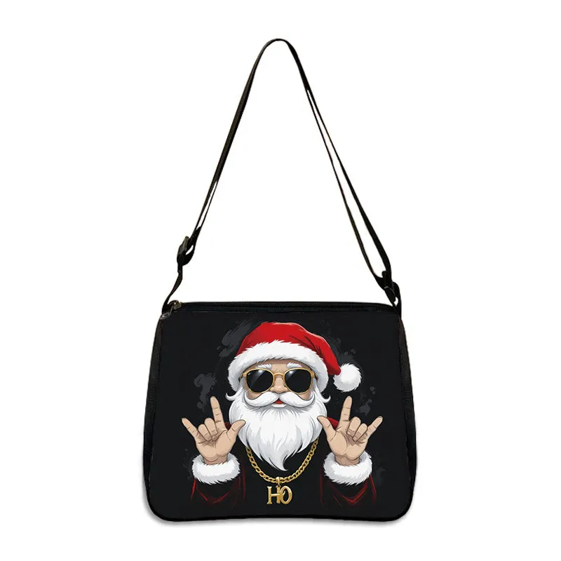 Chic Santa Claus Print Crossbody Bag for Women - Adjustable Strap, Lightweight Polyester Shoulder Purse with Zip Closure, Best for Christmas