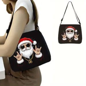 Chic Santa Claus Print Crossbody Bag for Women - Adjustable Strap, Lightweight Polyester Shoulder Purse with Zip Closure, Best for Christmas
