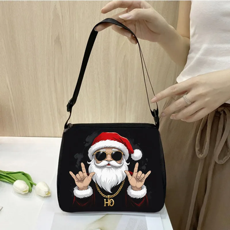 Chic Santa Claus Print Crossbody Bag for Women - Adjustable Strap, Lightweight Polyester Shoulder Purse with Zip Closure, Best for Christmas