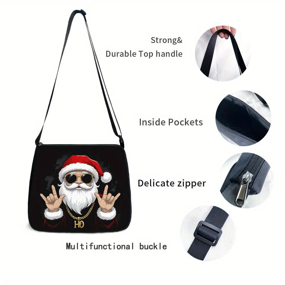 Chic Santa Claus Print Crossbody Bag for Women - Adjustable Strap, Lightweight Polyester Shoulder Purse with Zip Closure, Best for Christmas