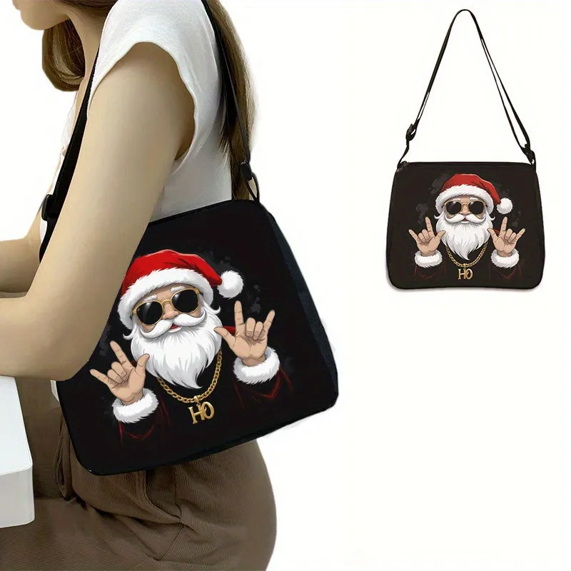 Chic Santa Claus Print Crossbody Bag for Women - Adjustable Strap, Lightweight Polyester Shoulder Purse with Zip Closure, Best for Christmas