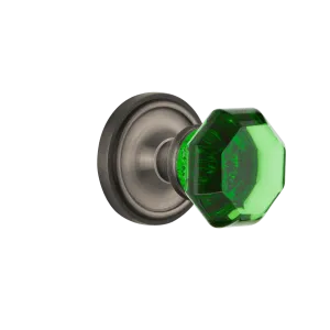 Classic Rosette with Emerald Waldorf Knob in Antique Pewter