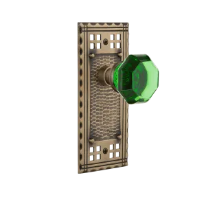 Craftsman Long Plate with Emerald Waldorf Knob in Antique Brass