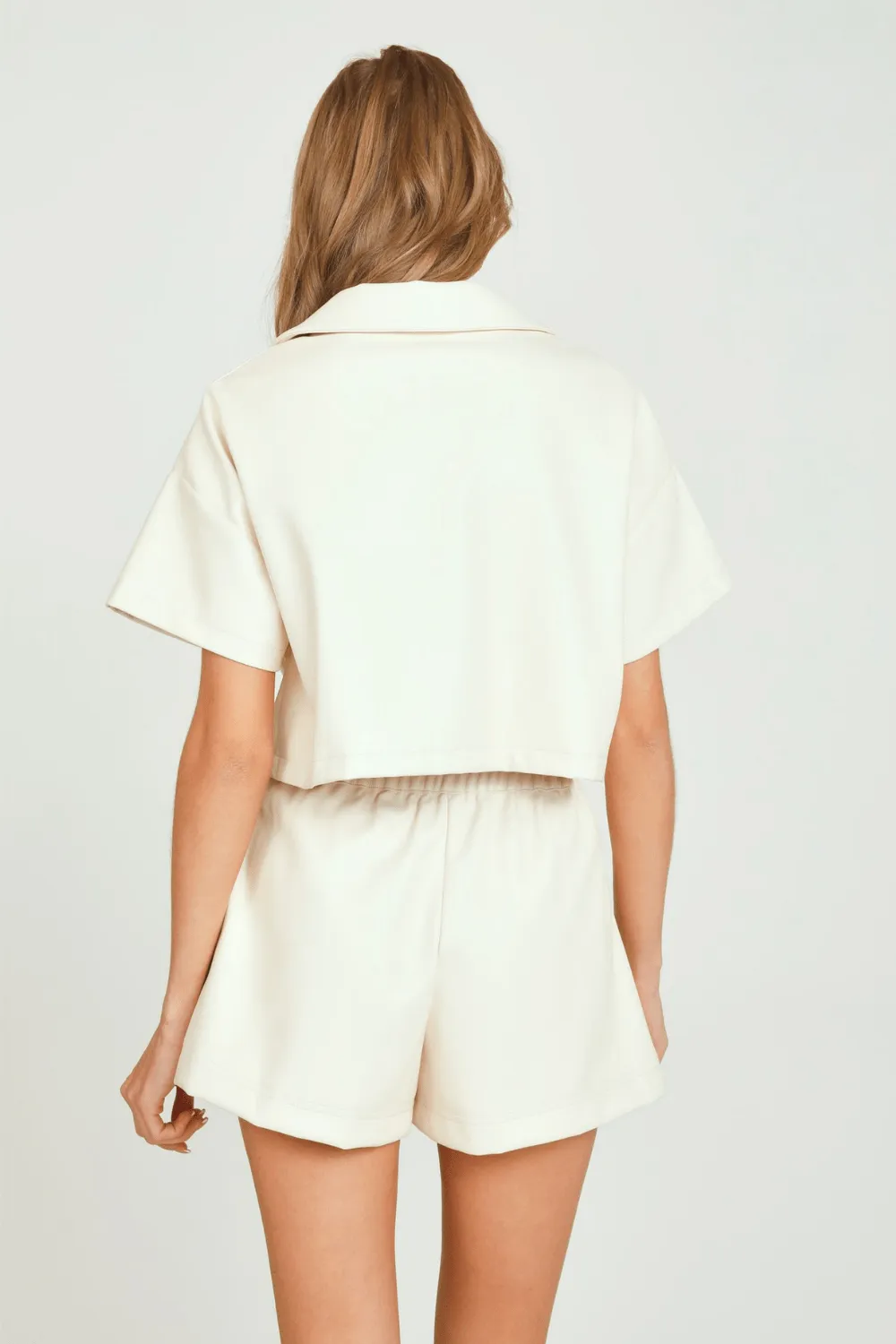 Cream Faux Leather Camp Shirt