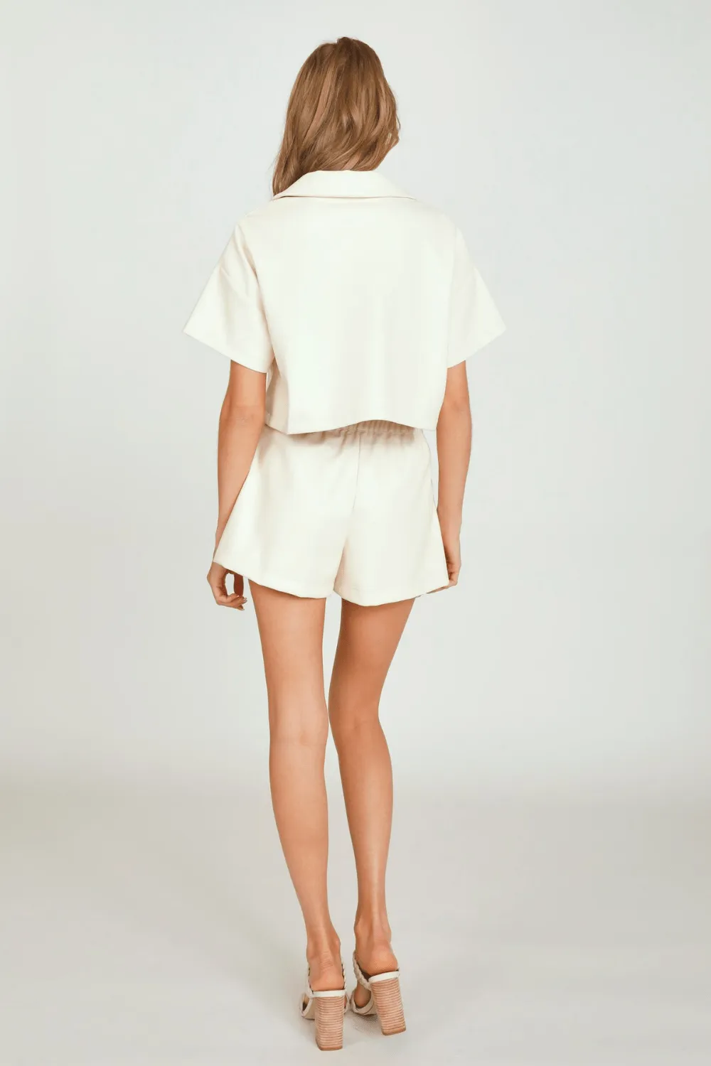 Cream Faux Leather Camp Shirt