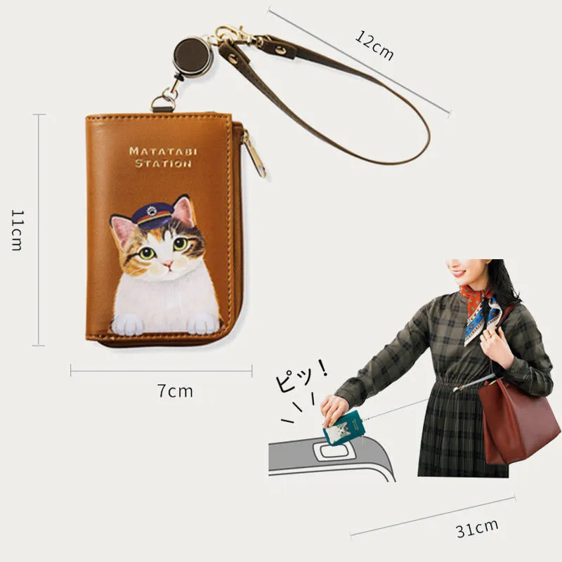 Cute Card Holder For Daily Use Cat Printing Small Purse