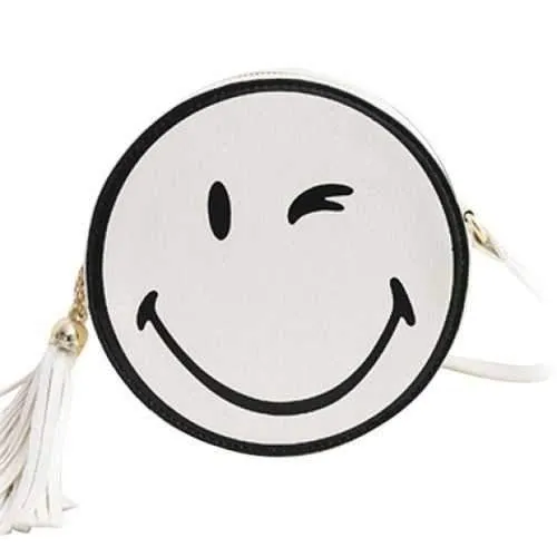 Cute Tassels and Smile Pattern Design Crossbody Bag For Women - White