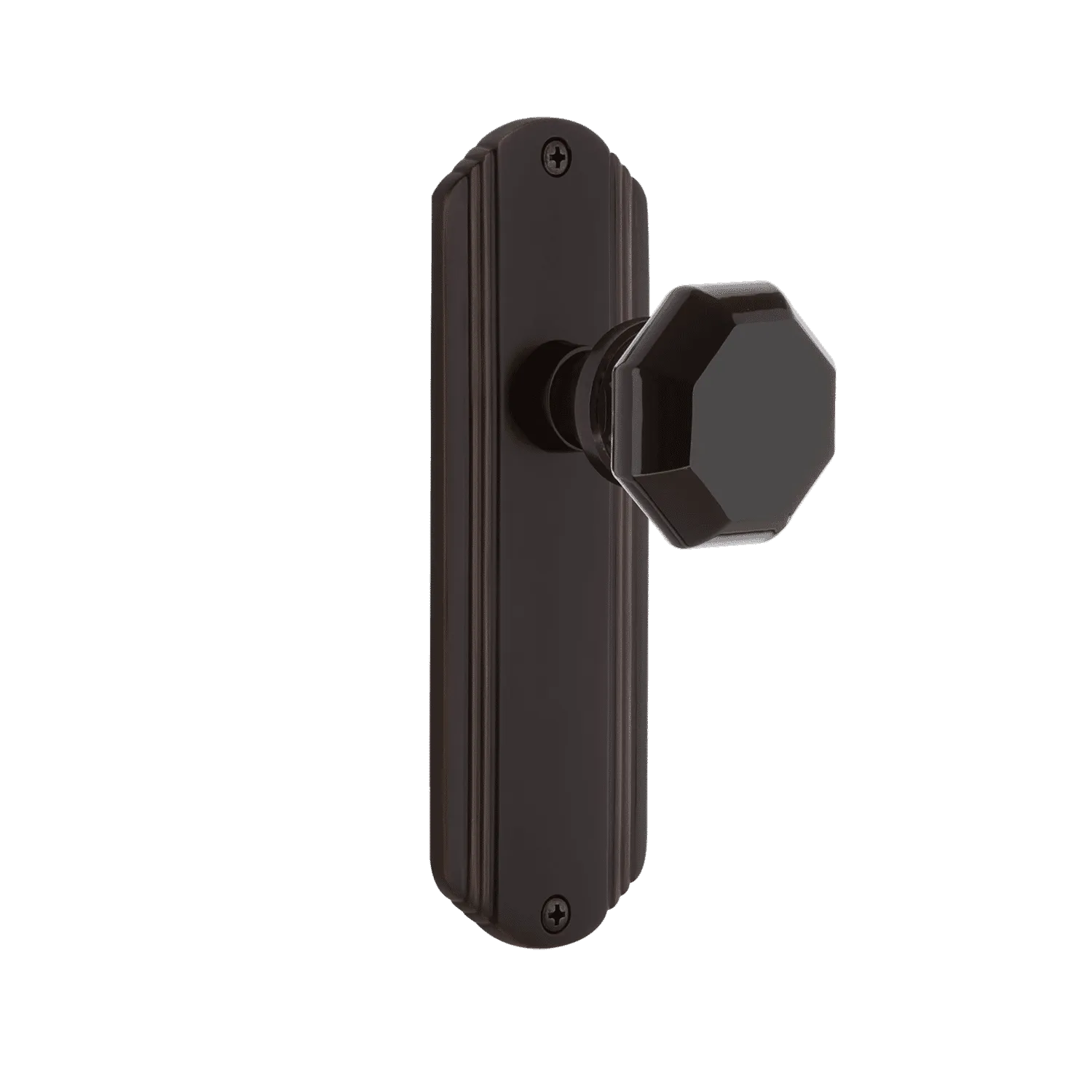Deco Long Plate with Black Waldorf Knob in Timeless Bronze