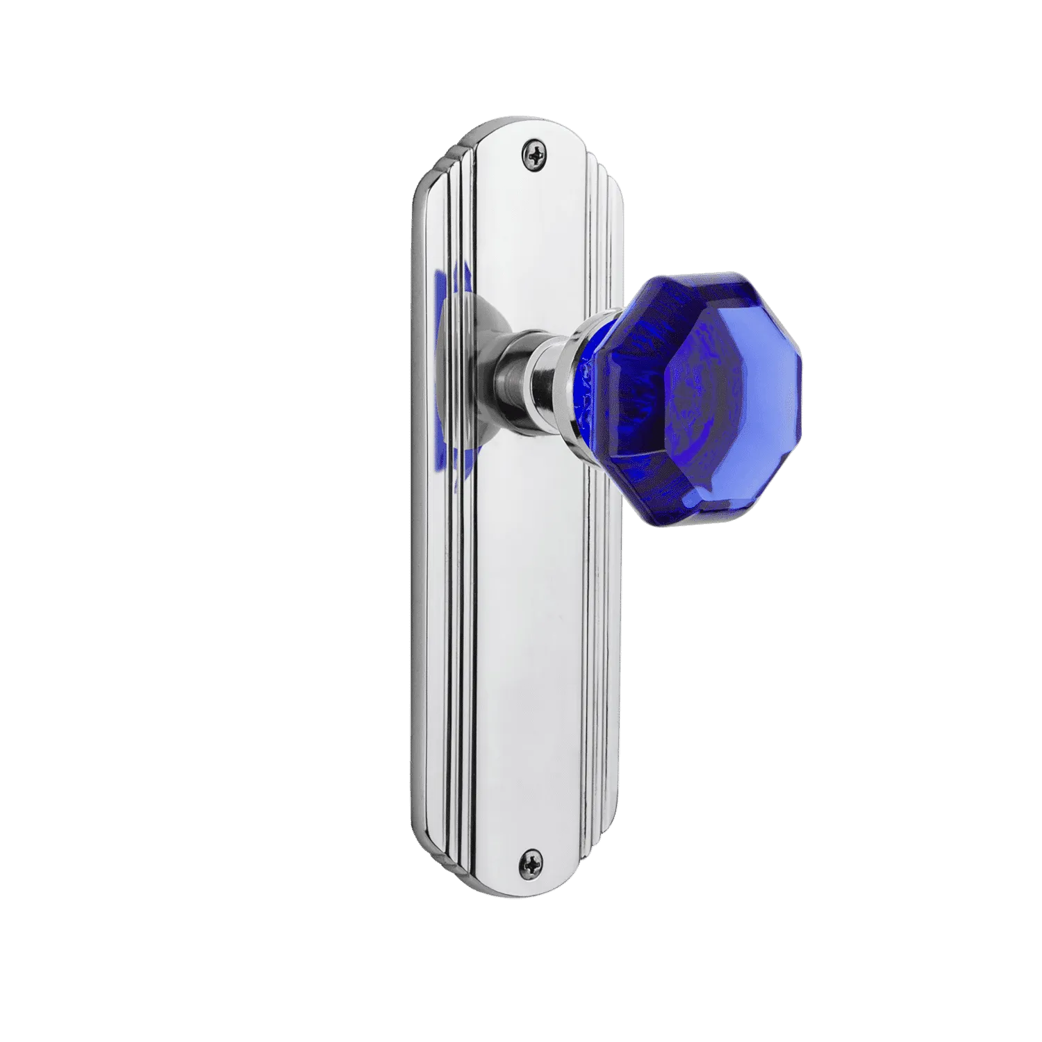 Deco Long Plate with Cobalt Waldorf Knob in Bright Chrome