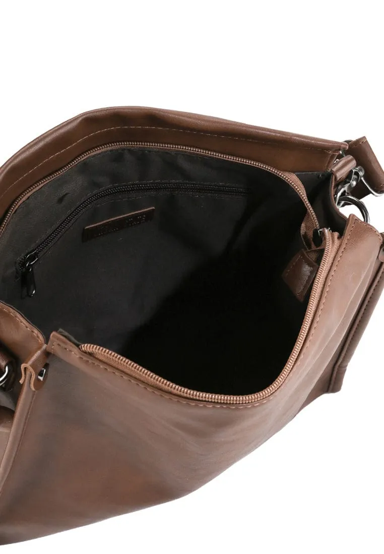 Distressed Leather Concept Crossbody Bag - Camel