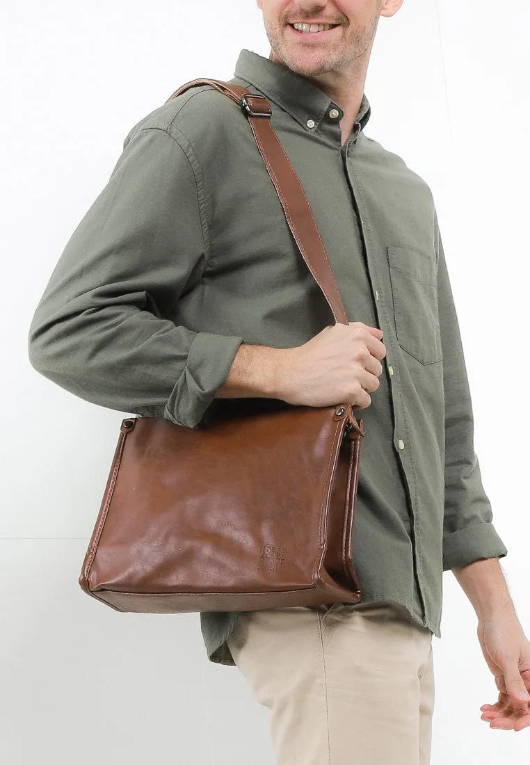 Distressed Leather Concept Crossbody Bag - Camel