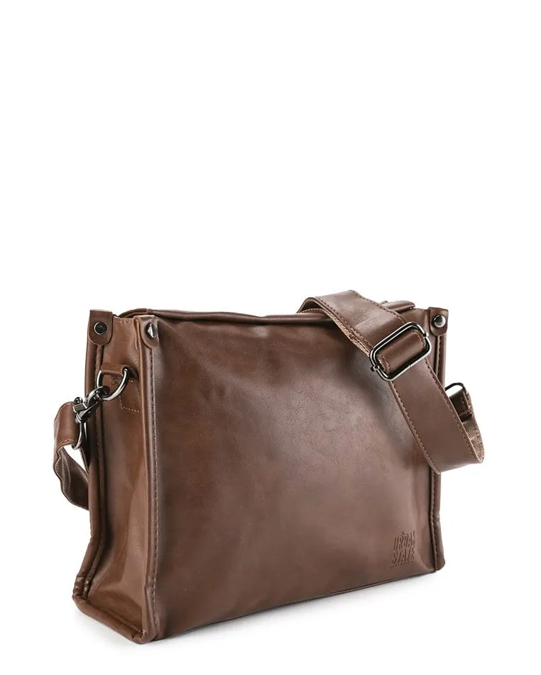 Distressed Leather Concept Crossbody Bag - Camel