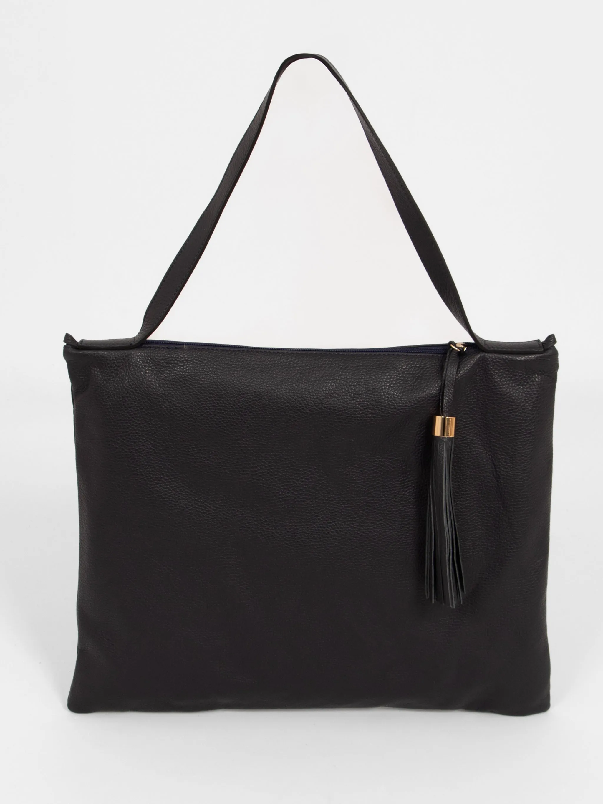 Dulce Italian Leather Large Tote Bag - Navy Blue, Pebbled