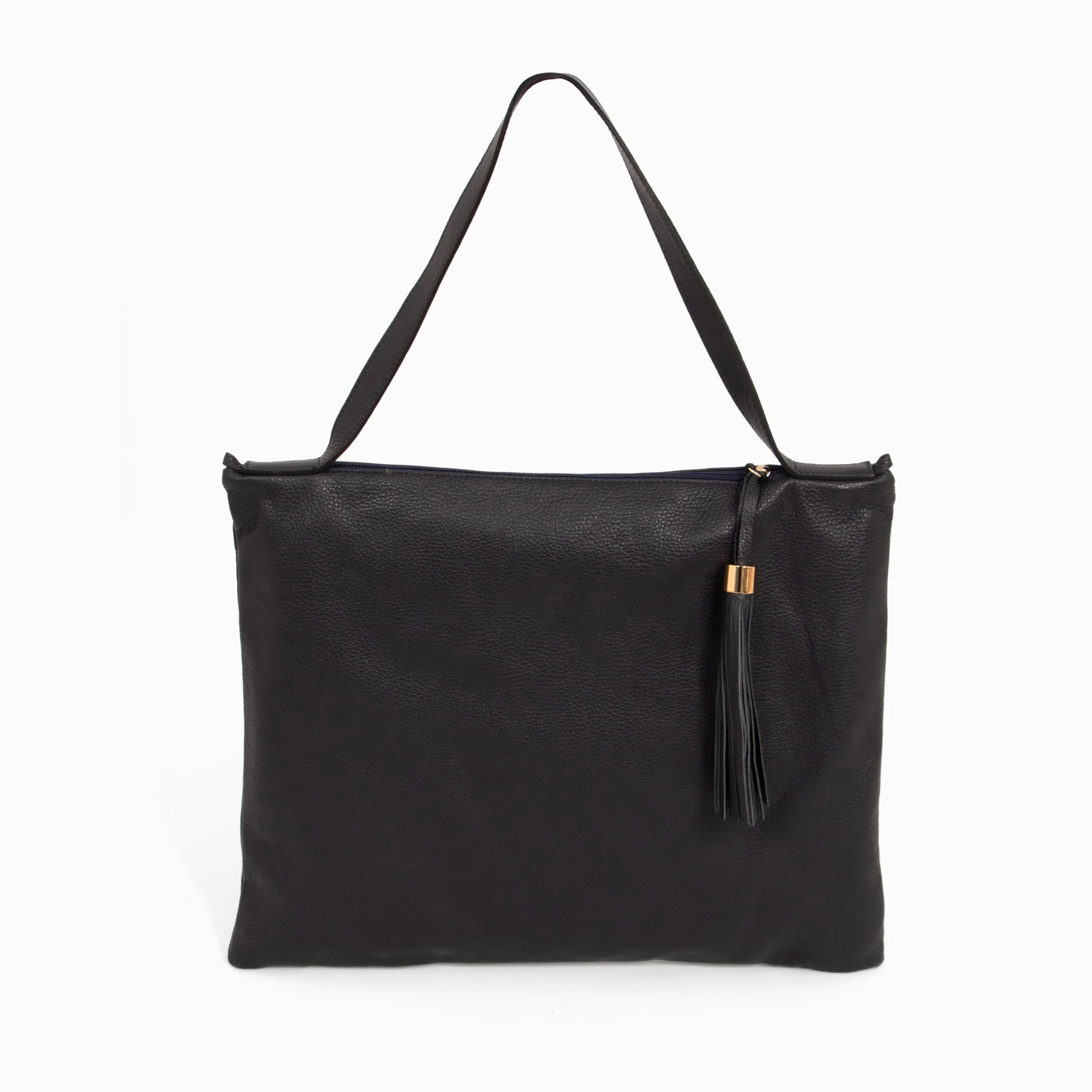 Dulce Italian Leather Large Tote Bag - Navy Blue, Pebbled