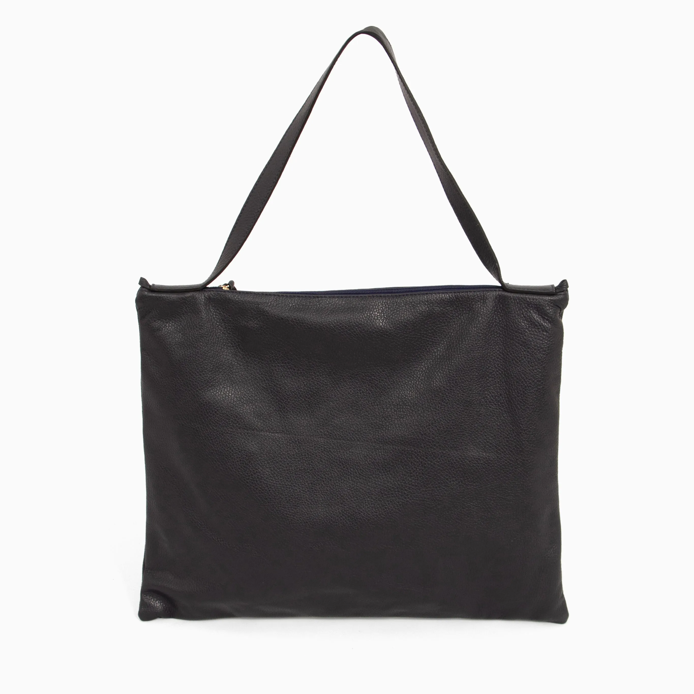 Dulce Italian Leather Large Tote Bag - Navy Blue, Pebbled
