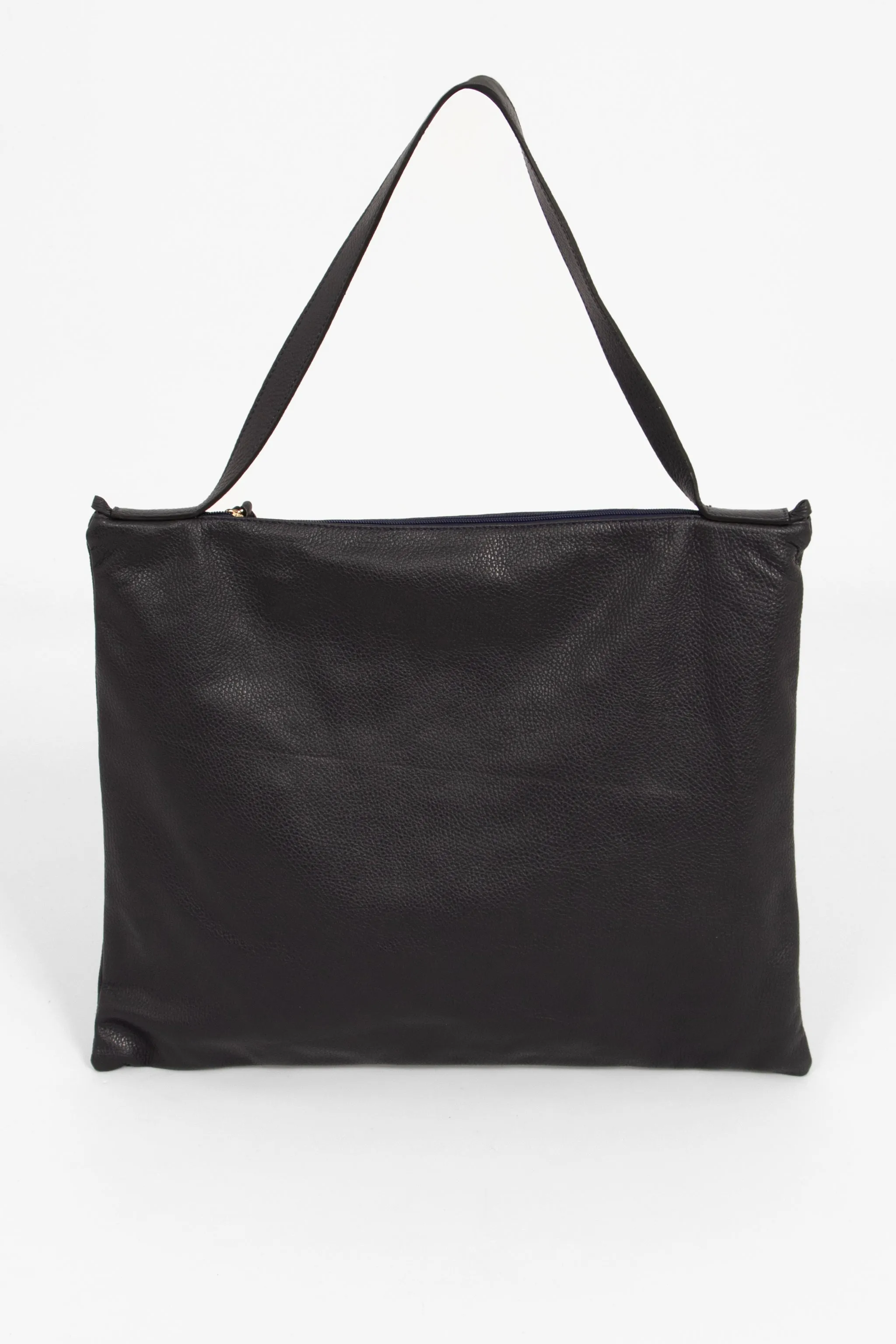 Dulce Italian Leather Large Tote Bag - Navy Blue, Pebbled