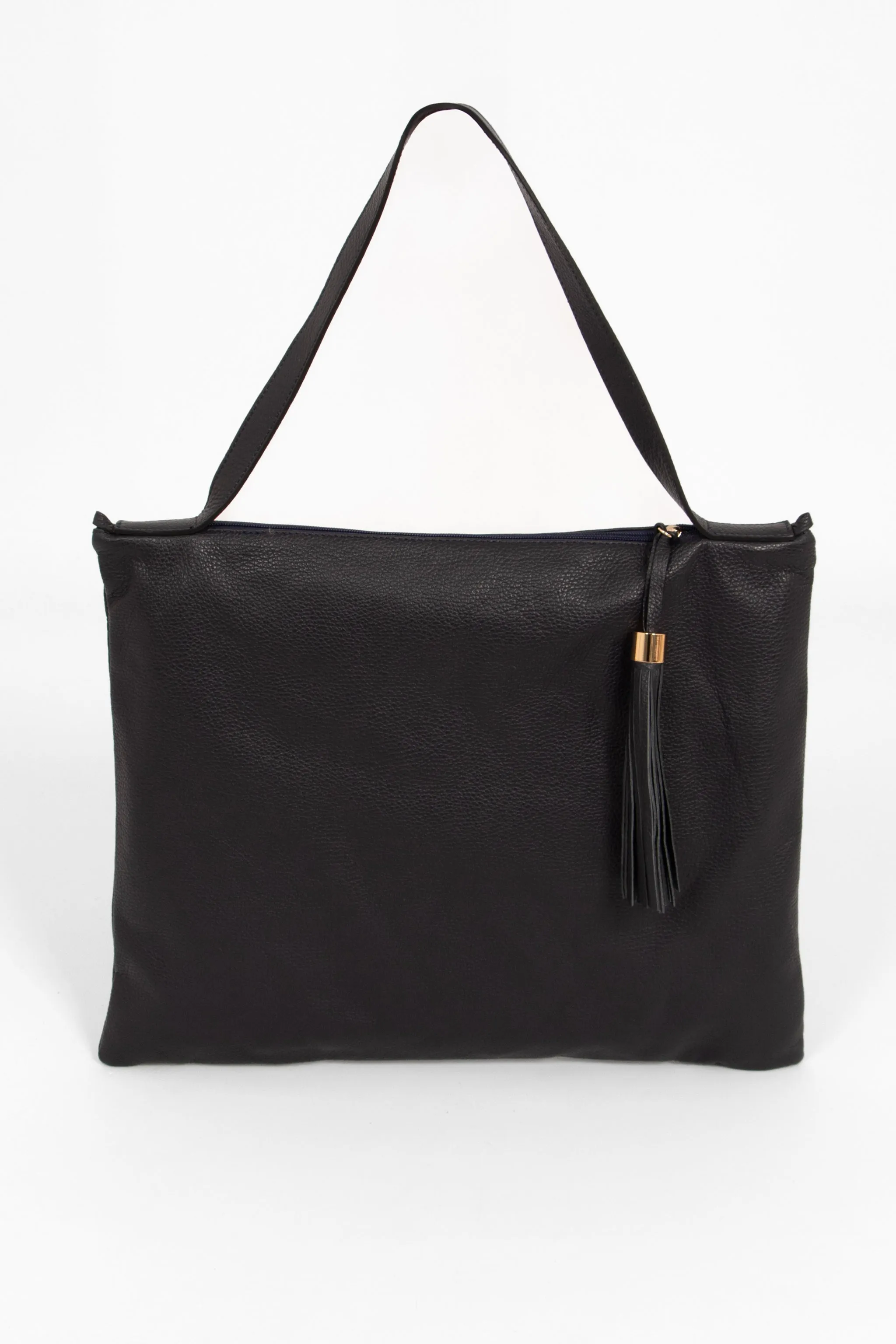 Dulce Italian Leather Large Tote Bag - Navy Blue, Pebbled