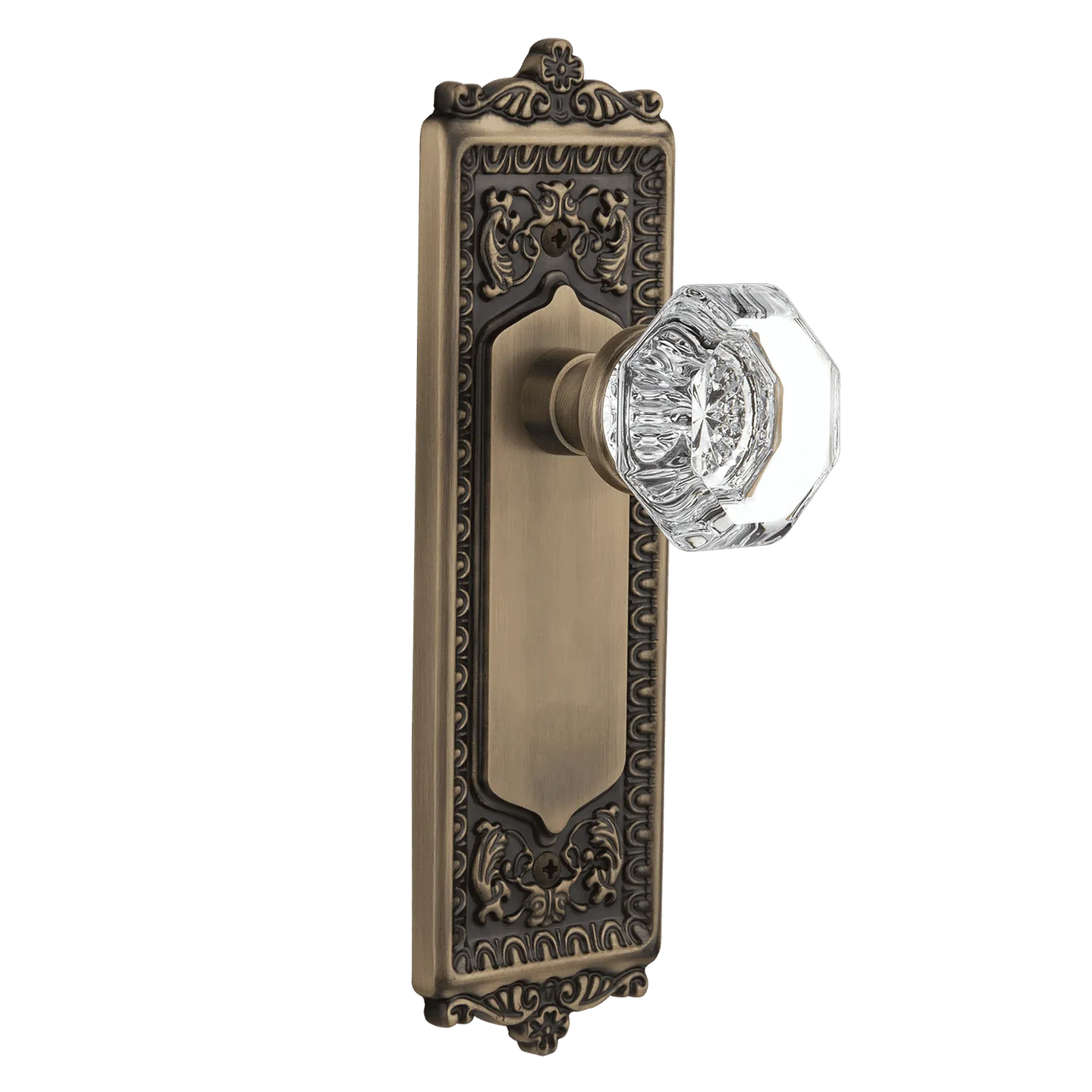Egg & Dart Long Plate with Waldorf Knob in Antique Brass