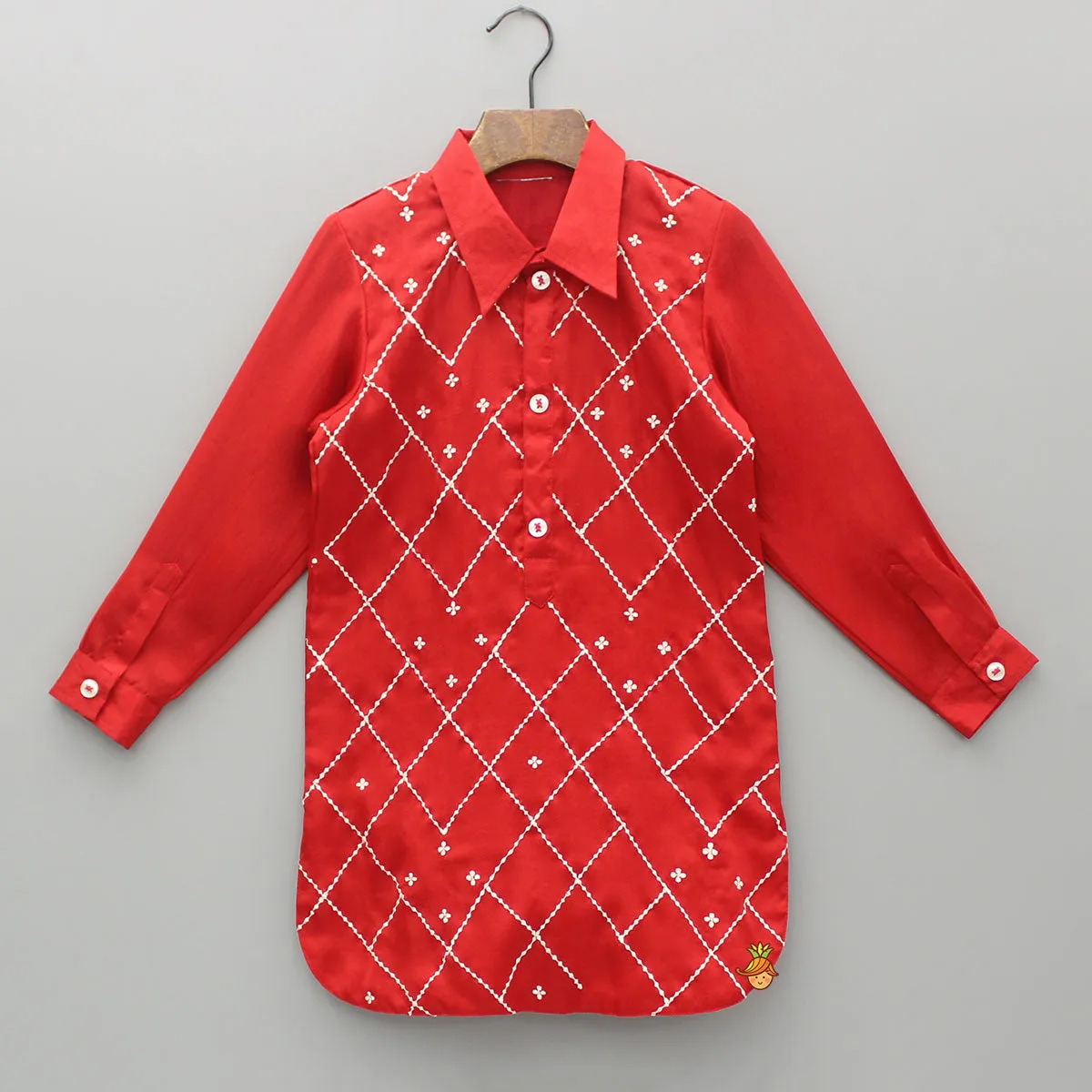 Embroidered Stylish Red Kurta With Salwar
