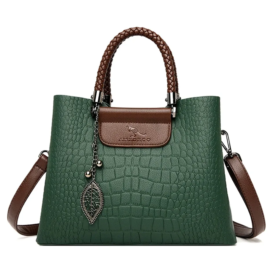 Emerald Allure - Triple-Layered Alligator Texture Tote