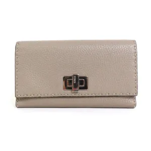 FENDI Bifold Long Wallet Selleria Leather Greige Silver Women's