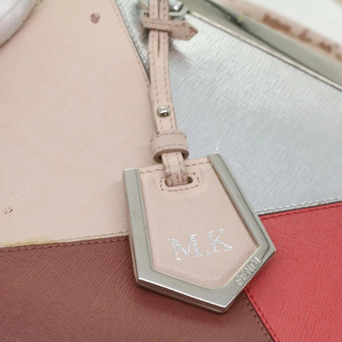 FENDI Hand Bag Leather Pink Silver beige  cl260