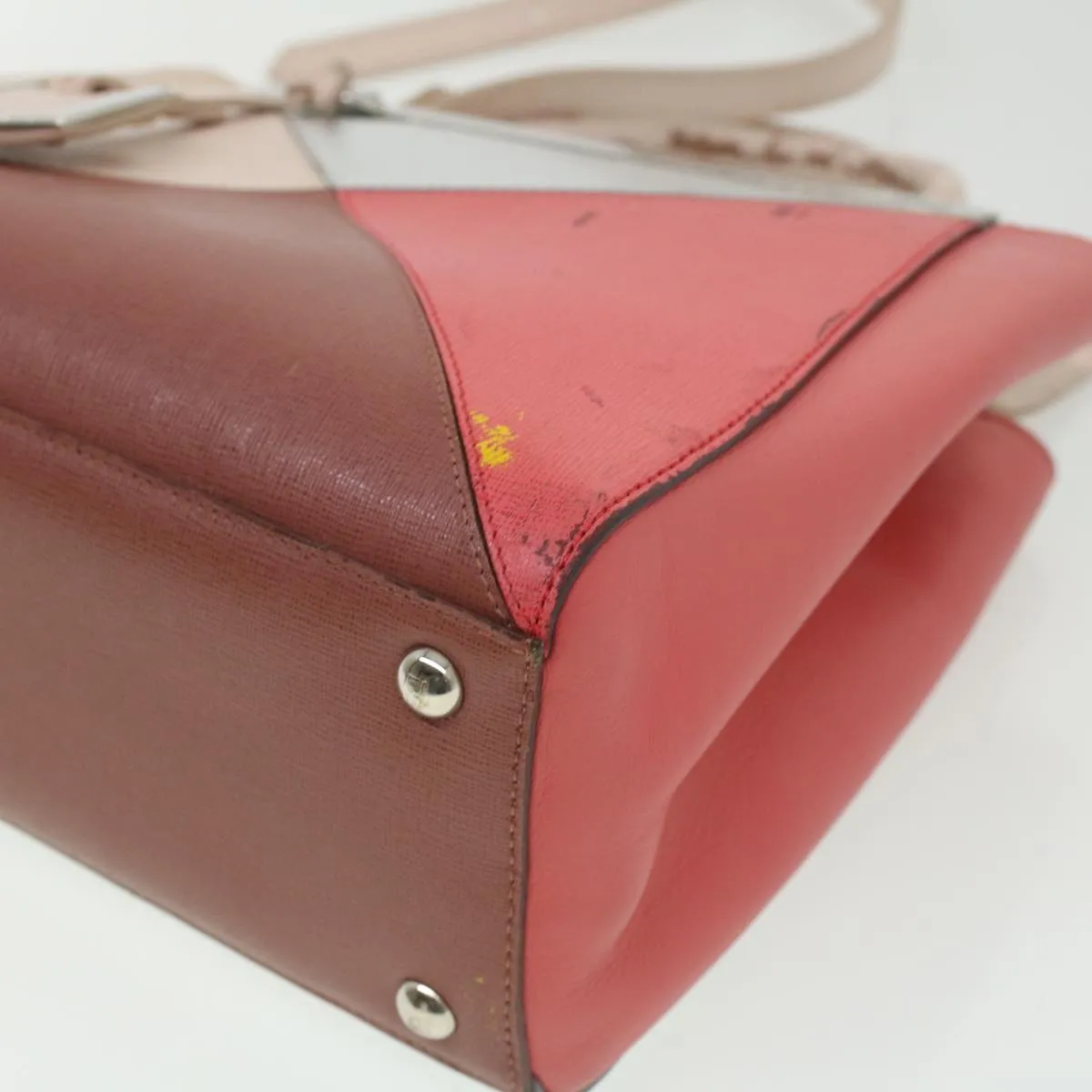 FENDI Hand Bag Leather Pink Silver beige  cl260