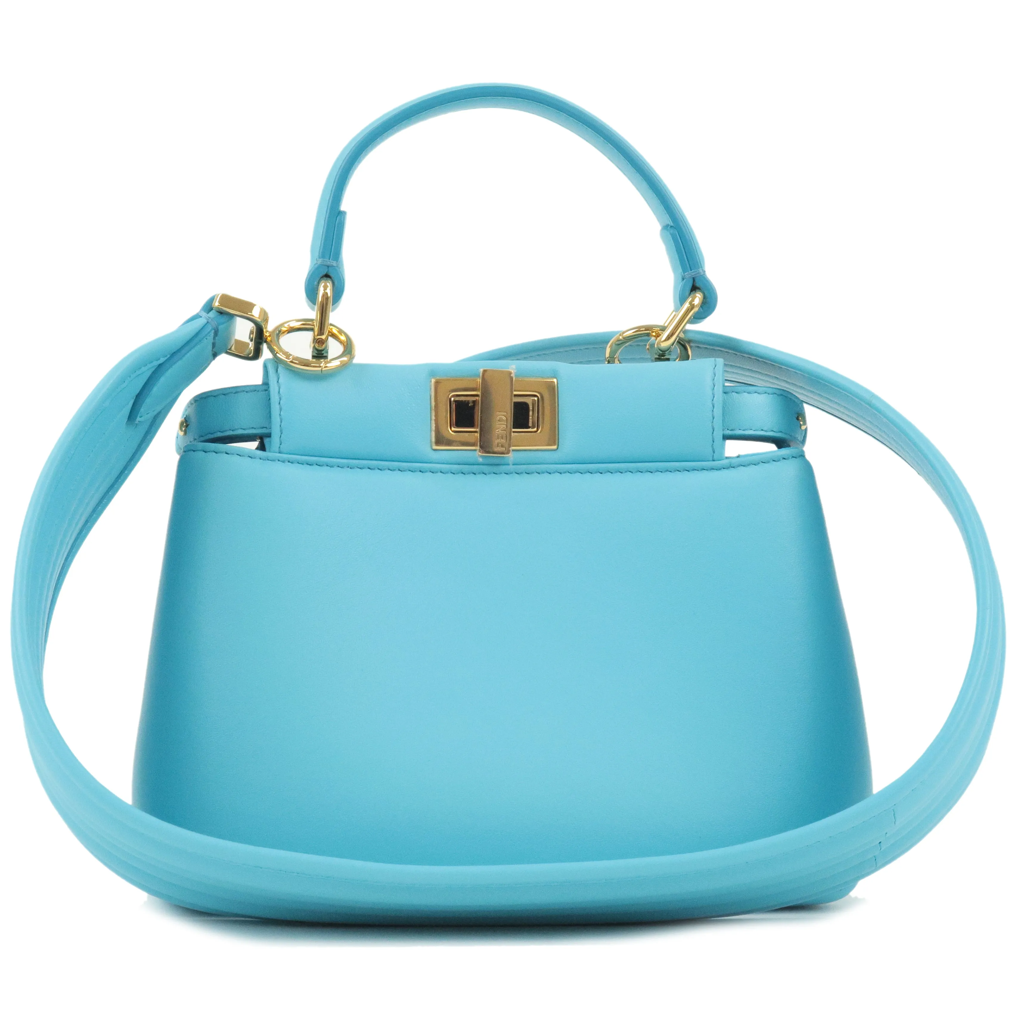 FENDI Leather Peekaboo Iconic XS 2Way Bag Light Blue 8BN320