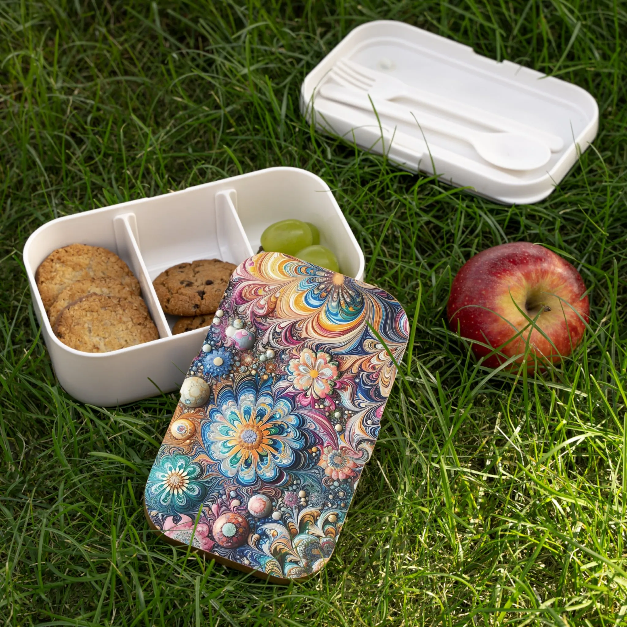 Flowers in vibrant colors with marbling art Bento Lunch Box