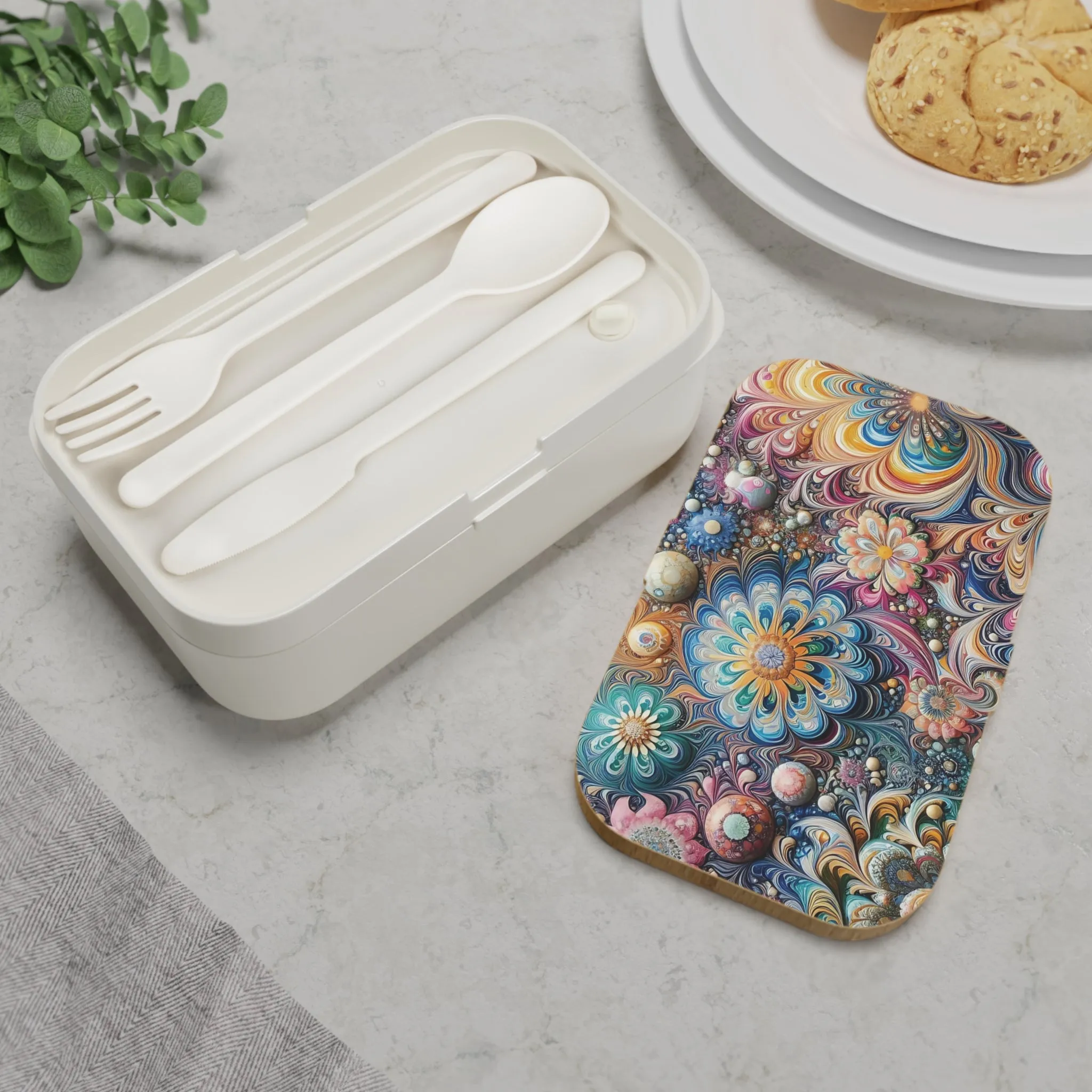 Flowers in vibrant colors with marbling art Bento Lunch Box